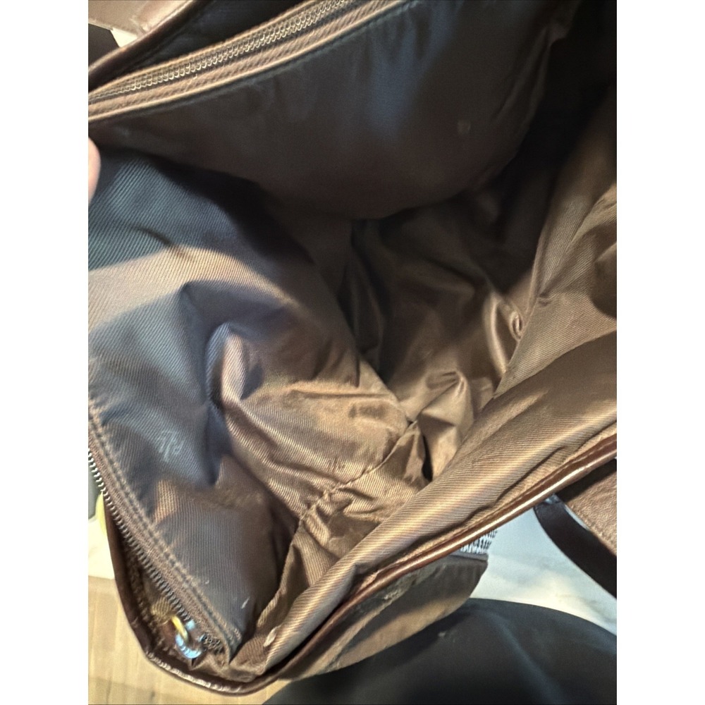 Ralph Lauren Herringbone Plaid Suede Tote Bag Large Brown Leather Handles Laptop - Picture 12 of 16